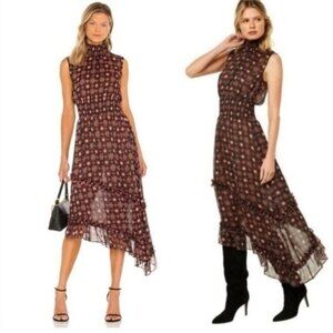 Misa los Angeles Black and Pink Asymmetrical Tie Front Sundress Size Xs